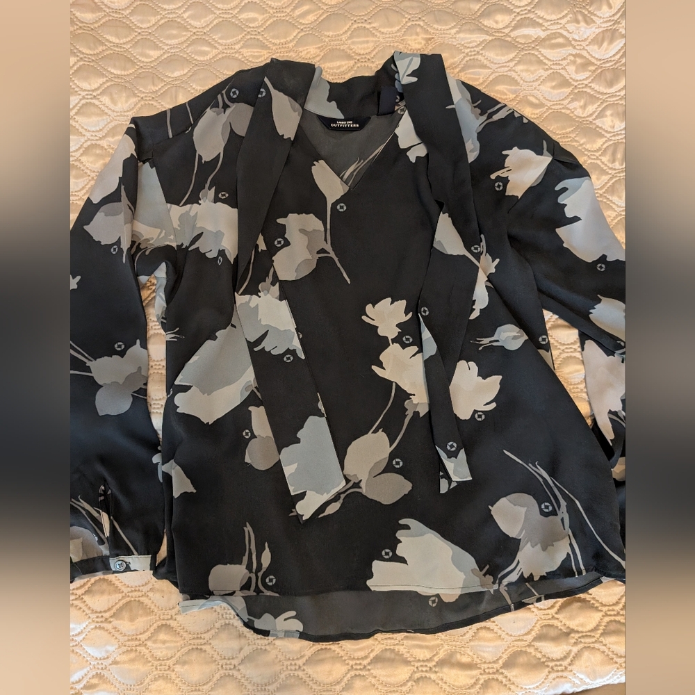 Lands' End Gray Floral Blouse